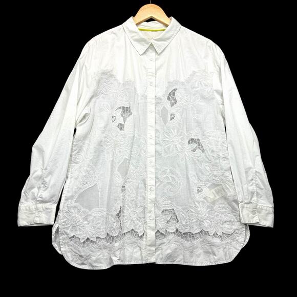 Maeve by Anthropologie White Eyelet Embroidered Button-Up Blouse Size X-Large - Picture 1 of 12